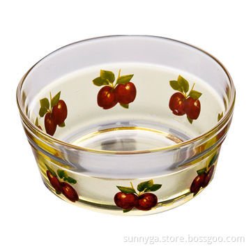 5-inch Width Round Glass Bowl with Plastic Lid and Printings, 6-piece/Box Safe Packing